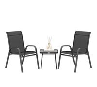 Outsunny Set da Giardino 3 Pezzi con Tavolino e 2 Sedie Impilabili Nero