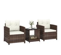 Outsunny Set da Giardino 3 Pezzi in Rattan PE e Acciaio Marrone e Crema | 2 Poltrone da Giardino con Cuscini, Tavolino da Caffè con Piano in Vetro, Set di Mobili da Balcone, per Patio e Cortile