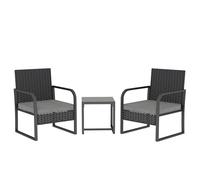 Outsunny Set da Giardino 3 Pezzi in Rattan PE e Acciaio, Set 2 Sedie con Cuscini Lavabili e Tavolino da Caffè con Piano in Vetro, Set di Mobili da Balcone, per Patio e Cortile, Grigio Scuro e Nero