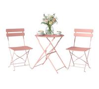 Outsunny Set da giardino 3 pezzi san montaggio - tavolo e 2 sedie pieghevoli a doghe in metallo con doppia protezione antiruggine - mobili da balcone e terrazza Chic, rosa
