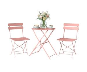 Outsunny Set da giardino 3 pezzi san montaggio - tavolo e 2 sedie pieghevoli a doghe in metallo con doppia protezione antiruggine - mobili da balcone e terrazza Chic, rosa