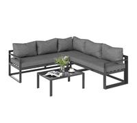 Outsunny Set da giardino 3 pezzi Set di mobili da giardino a 4 livelli regolabili Gruppo di sedute da giardino con tavolino Divano con cuscini da esterno grigio alluminio
