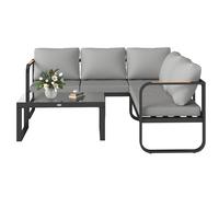Outsunny Set da Giardino 3pz con Divano 3 Posti, Divanetto e Tavolo Grigio Nero