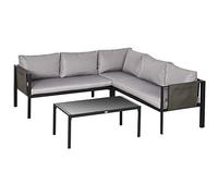 Outsunny Set da Giardino 4 Pezzi con 2 Divani 2 Posti, Poltrona Angolare e Tavolino da Caffè in Vetro Temperato, Grigio e Nero