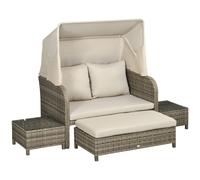 Outsunny Set da giardino 4 pezzi divano 2 posti + 1 poggiapiedi + 2 tavolini con cuscini beige marrone