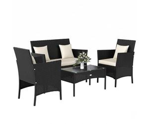 Outsunny Set da Giardino 4 Pezzi in Rattan con 2 Sedie, Poltrona da Giardino a 2 Posti e Tavolino Basso da Caffè, Nero e Crema