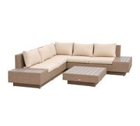 Outsunny Set da Giardino 4 Pezzi in Rattan, Divano Angolare con Cuscini e Tavolini, Marrone chiaro Aosom