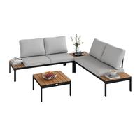 Outsunny Set da Giardino 4pz con 2 Divanetti e 2 Tavolini Grigio Nero e Teak