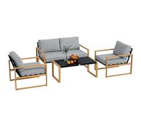 Outsunny Set da Giardino 4pz con 2 Poltrone, Divanetto e Tavolino Grigio e Legno