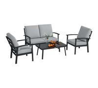Outsunny Set da Giardino 4pz con 2 Poltrone, Divano 2 Posti e Tavolino Grigio