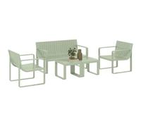 Outsunny Set da Giardino 5 Pezzi a Doghe con Divanetto, 2 Poltroncine e 2 Tavolini, Set da Esterno in Polipropilene, Impermeabile e Resistente ai Raggi UV, Verde