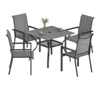 Outsunny Set da Giardino 5 pz in Acciaio con 4 Sedie Impilabili e Tavolo con Foro Centrale e Ripiano Inferiore, Grigio Aosom Italy