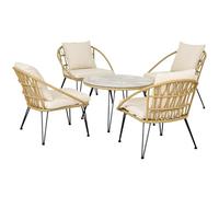 Outsunny Set da Giardino 5 Pezzi in Rattan, Set da Esterno con Tavolo Rotondo Ø82x50 cm e 4 Sedie 72x72x75 cm con Cuscini per Schienale e Seduta, Giallo Nero e Beige
