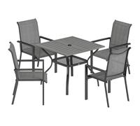 Outsunny Set da Giardino 5 pz in Acciaio con 4 Sedie Impilabili e Tavolo con Foro Centrale e Ripiano Inferiore, Grigio Aosom Italy