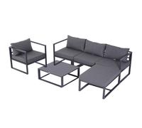 Outsunny Set da giardino 6 pezzi con divano da giardino, set da lounge da giardino in alluminio + poliestere + vetro temperato grigio con cuscini per 4-5 persone