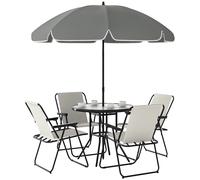 Outsunny Set da Giardino 6pz con 4 Sedie Pieghevoli, Tavolo Rotondo e Ombrellone