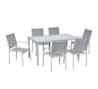 Outsunny Set da Giardino 7 Pezzi con Tavolo in Vetro e 6 Sedie, grigio
