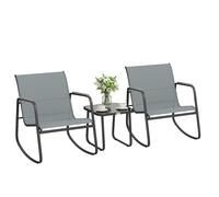 Outsunny Set da Giardino con 2 Sedie a Dondolo e Tavolino in Vetro Grigio