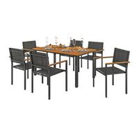 Outsunny Set da Giardino con Tavolo da Pranzo e 6 Sedie Impilabili Teak