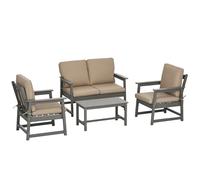Outsunny Set da Giardino Divano, 2 Poltrone e Tavolino HDPE con Cuscini Grigio