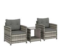 Outsunny Set da Giardino Esterno 3 Pezzi in Resina Intrecciata Tavolo e 2 Poltrone con Cuscini, 62x65x75cm, Grigio Chiaro Aosom Italy