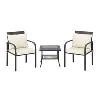 Outsunny Set da giardino esterno in 3 pezzi mobili da giardino con 2 sedie con cuscini estraibili lavabili e tavolo da terrazza con ripiano in vetro temperato per balcone patio marrone e crema