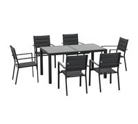 Outsunny Set da Giardino in Alluminio 7 Pezzi con Tavolo Rettangolare Allungabile e 6 Sedie da Esterno con Seduta a Rete Traspirante, Grigio
