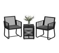 Outsunny Set da Giardino in Rattan 3 Pezzi con Cuscini Sfoderabili Nero
