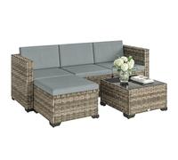 Outsunny Set da giardino in rattan a 5 pezzi, set da terrazza resistente, mobili da giardino per esterni con cuscini inclusi, 2 poltrone angolari, poltrona senza braccioli, poggiapiedi e tavolino,