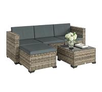 Outsunny Set da giardino in rattan a 5 pezzi, set resistente per terrazza, mobili da giardino per esterni con cuscini inclusi, 2 poltrone angolari, poltrona senza braccioli, poggiapiedi e tavolino,