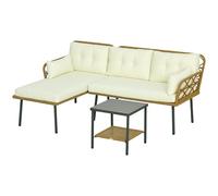 Outsunny Set da Giardino in Rattan PE con Chaise Longue, Divano e Tavolino Crema