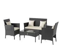 Outsunny Set da Giardino 4 Pezzi in Rattan con 2 Sedie, Poltrona da Giardino a 2 Posti e Tavolino Basso da Caffè, Nero e Crema