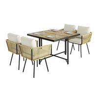Outsunny Set da Giardino Rattan con Sedie Impilabili, 5 Pezzi, Beige