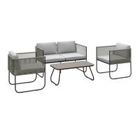 Outsunny Set da Giardino Rattan Divanetto, 2 Poltrone e Tavolino in Vetro Grigio