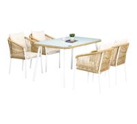Outsunny Set da Giardino Rattan PE 4 Sedie Impilabili e Tavolo in Vetro Giallo