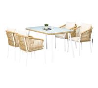 Outsunny Set da Giardino Rattan PE Tavolo in Vetro e 4 Sedie Impilabili Giallo