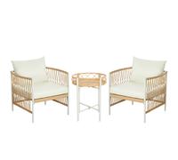 Outsunny Set da Giardino Stile Boho in Rattan con 2 Sedie con Cuscini e Tavolino Rotondo, Giallo