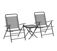Outsunny Set da Giardino Tavolo in Vetro e 2 Sedie Pieghevoli Regolabili Grigio