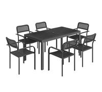 Outsunny Set da Pranzo Esterno 6 Persone, Tavolo e Sedie con Foro Ombrellone, Nero Aosom Italy