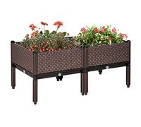 Outsunny Set di 2 fioriere da esterno quadrate rialzate Combinazione di fioriere da giardino free standing per patio 50x50x46,5 cm Marrone