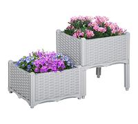 Outsunny Set di 2 fioriere da esterno Quadrato Imitazione di vimini Combinazione di fioriere da giardino per terrazze 40x40x26/44 cm Grigio