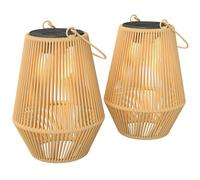 Outsunny Set di 2 Lampade Solari in Rattan, Lanterne da Giardino con Accensione/Spegnimento Automatico, IP44, Impermeabile e Decorativa, per Veranda, Terrazza, Patio, 16x16x21 cm, Marrone