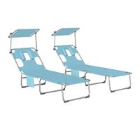 Outsunny Set di 2 lettini da giardino per esterni, lettini pieghevoli con poggiatesta, baldacchino a 360°, foro per il viso, tasca laterale, schienale reclinabile in 5 posizioni e tessuto Textilene
