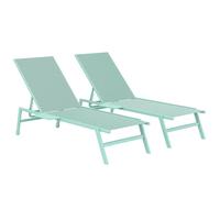 Outsunny Set di 2 Lettini Prendisole da Giardino 74x190x35cm Verde | Tavolino Laterale, Schienale Regolabile 5 Livelli, Sdraio da Giardino in Texteline, 2 Ruote, Spiaggia Piscina Terrazzo