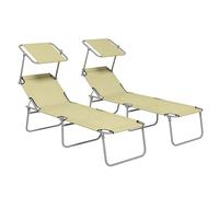 Outsunny Set di 2 Lettini Prendisole da Giardino Pieghevoli con Tettuccio Schienale Regolabile, Sdraio da Giardino in Tessuto Oxford e Metallo, per Spiaggia, Piscina, 187x58x36 cm, Beige
