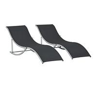 Outsunny Set di 2 Lettini Prendisole da Giardino Pieghevoli, Sdraio da Giardino in Texteline e Alluminio, per Spiaggia, Piscina, 61x165x63 cm, Nero, Argento