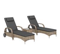 Outsunny Set di 2 lettini prendisole : materassi, poggiatesta, inclinazione regolabile, ruote + tavolino con vetro temperato grigio scuro Aosom Italy