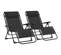 Outsunny Set di 2 lettini, sdraio pieghevole con poggiatesta in textilene, sdraio da esterno reclinabile per spiaggia campeggio piscina terrazza, 90 x 65 x 112 cm, nero