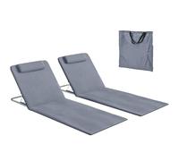 Outsunny Set di 2 materassini da spiaggia pieghevoli, materassini con schienale reclinabile in 5 posizioni, poggiatesta e borsa per il trasporto, 134x48x33-43 cm, grigio