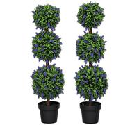Outsunny set di 2 piante artificiali di lavanda grandi 110 cm, piante artificiali in plastica in vaso, fiori artificiali resistenti ai raggi UV con 3 palline per soggiorno camera da letto ufficio